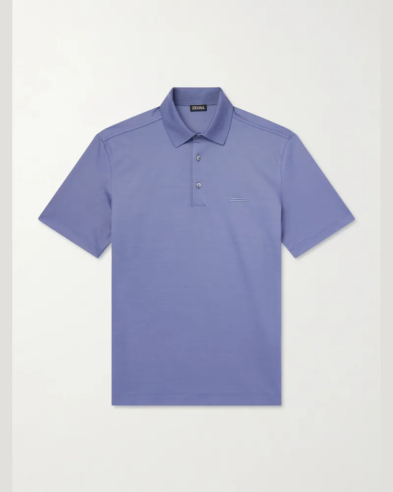 Ermenegildo Zegna Knitted Cotton-Piqué Polo Shirt Blue
