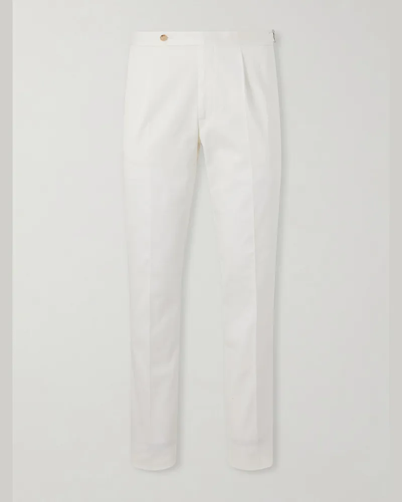 De Petrillo Straight-Leg Cotton-Blend Twill Trousers White