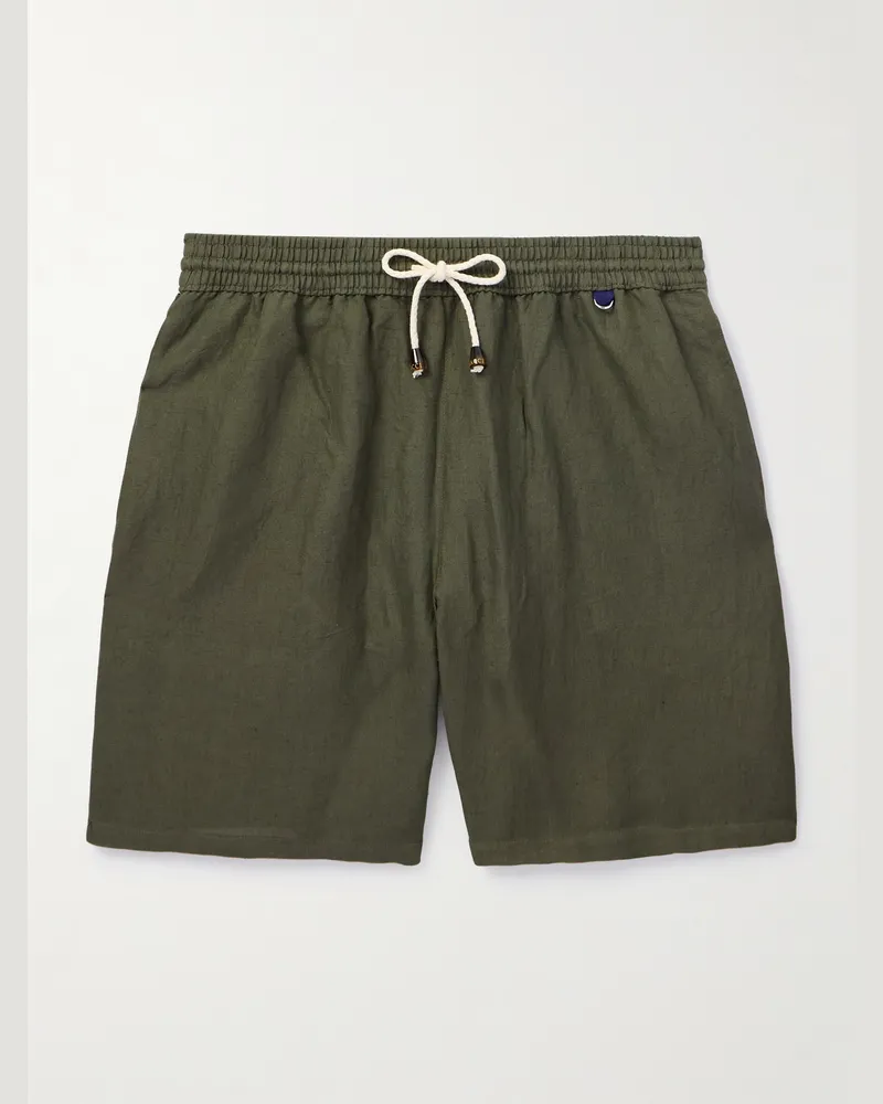 Rubinacci Gerade geschnittene mittellange Badeshorts aus Leinen Grün