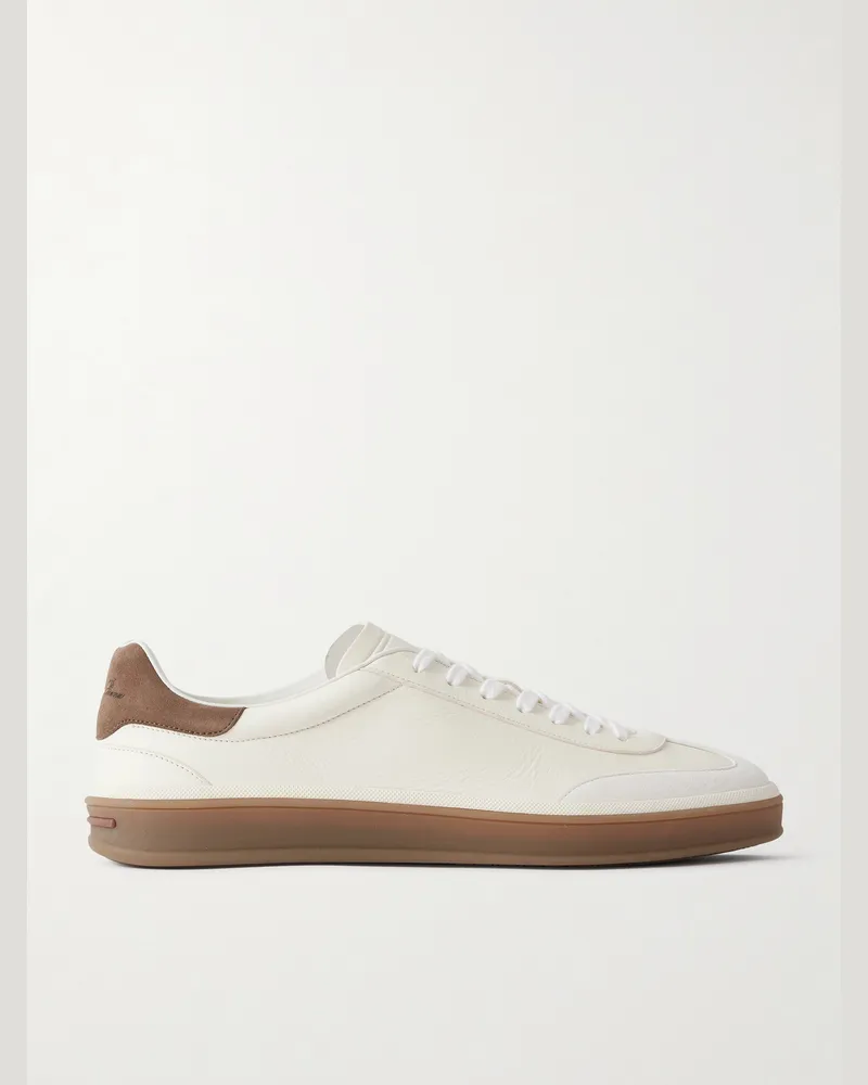 Loro Piana Tennis Walk Sneakers aus Leder mit Velourslederbesatz Weiß