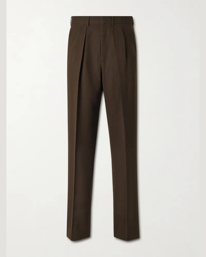 Tom Ford Pleated Wool Wide-Leg Trousers Brown