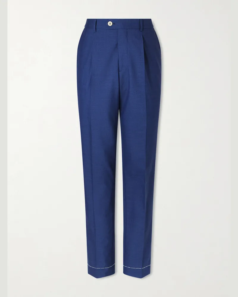 Brunello Cucinelli Straight-Leg Pleated Virgin Wool Suit Trousers Blue