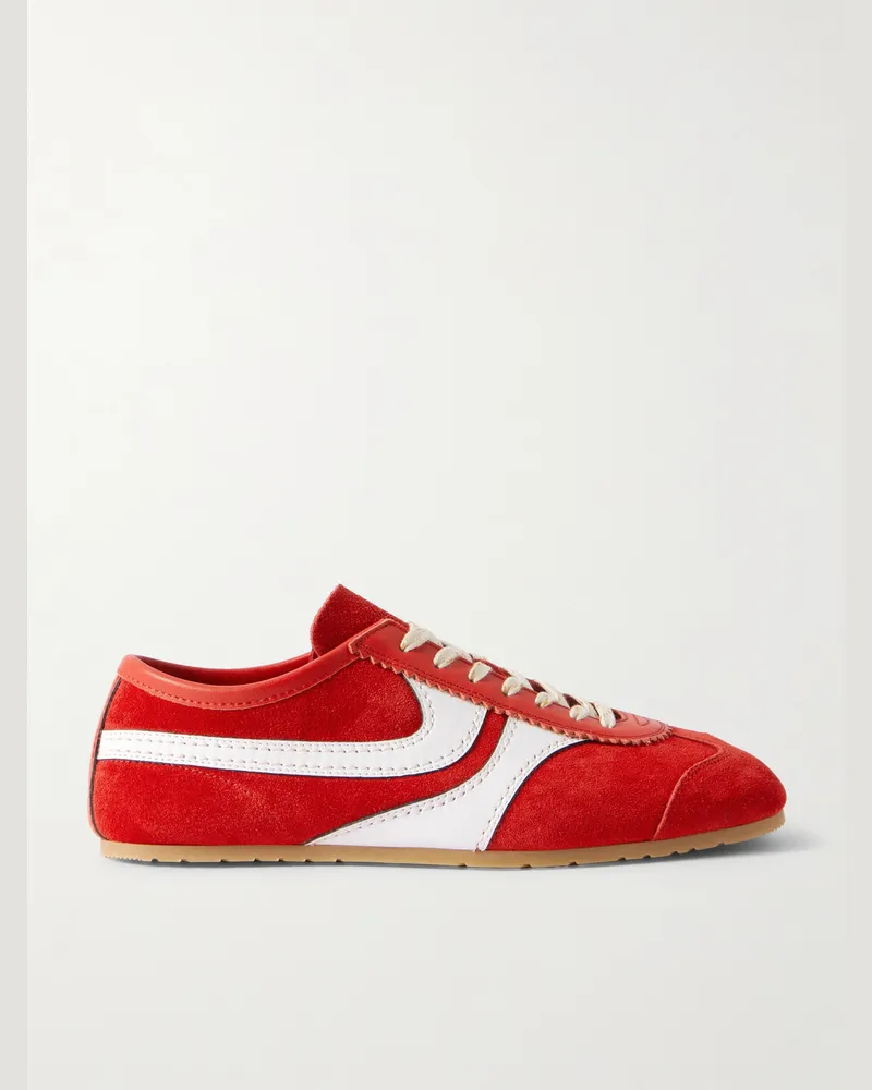Dries van Noten Leather-Trimmed Suede Sneakers Red