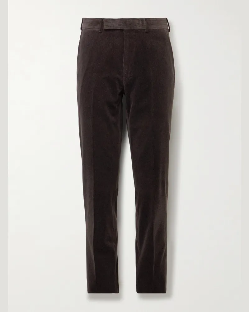 Ermenegildo Zegna Slim-Fit Cotton-Blend Corduroy Trousers Brown