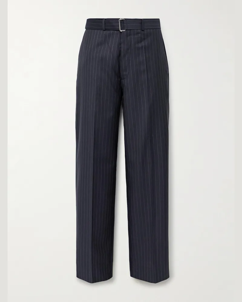 Officine Generale Nash weit geschnittene Anzughose aus Schurwoll-Twill mit Nadelstreifen und Gürtel Blau