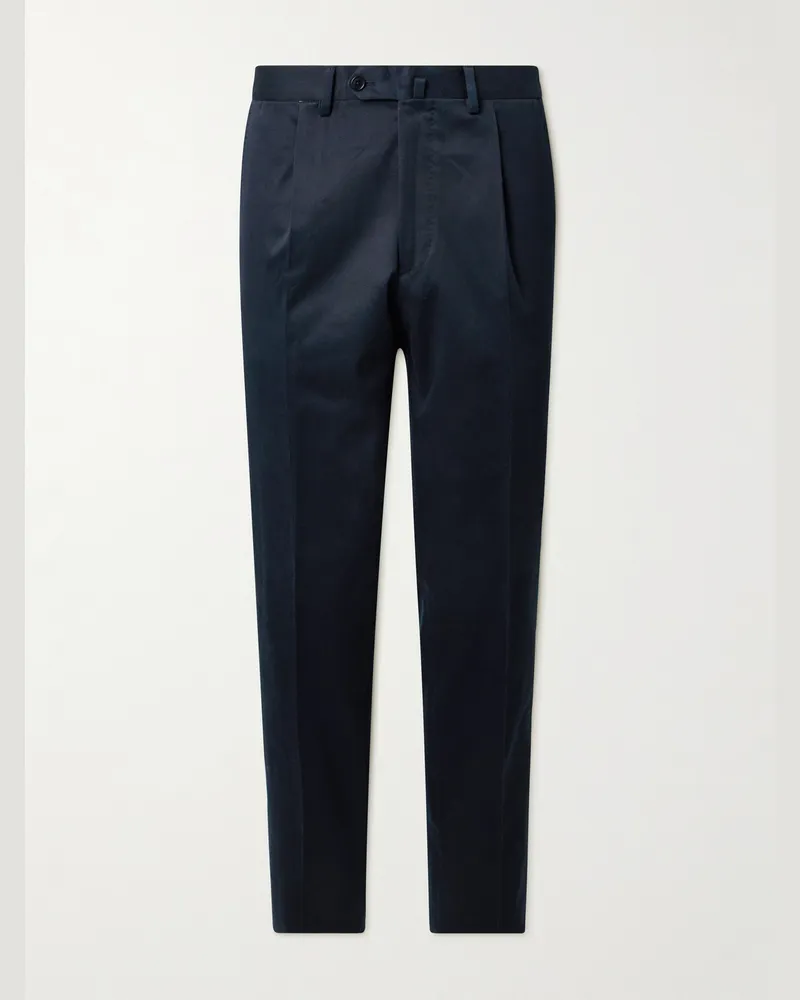 De Petrillo Gerade geschnittene Hose aus Stretch-Baumwoll-Twill mit Falten Blau
