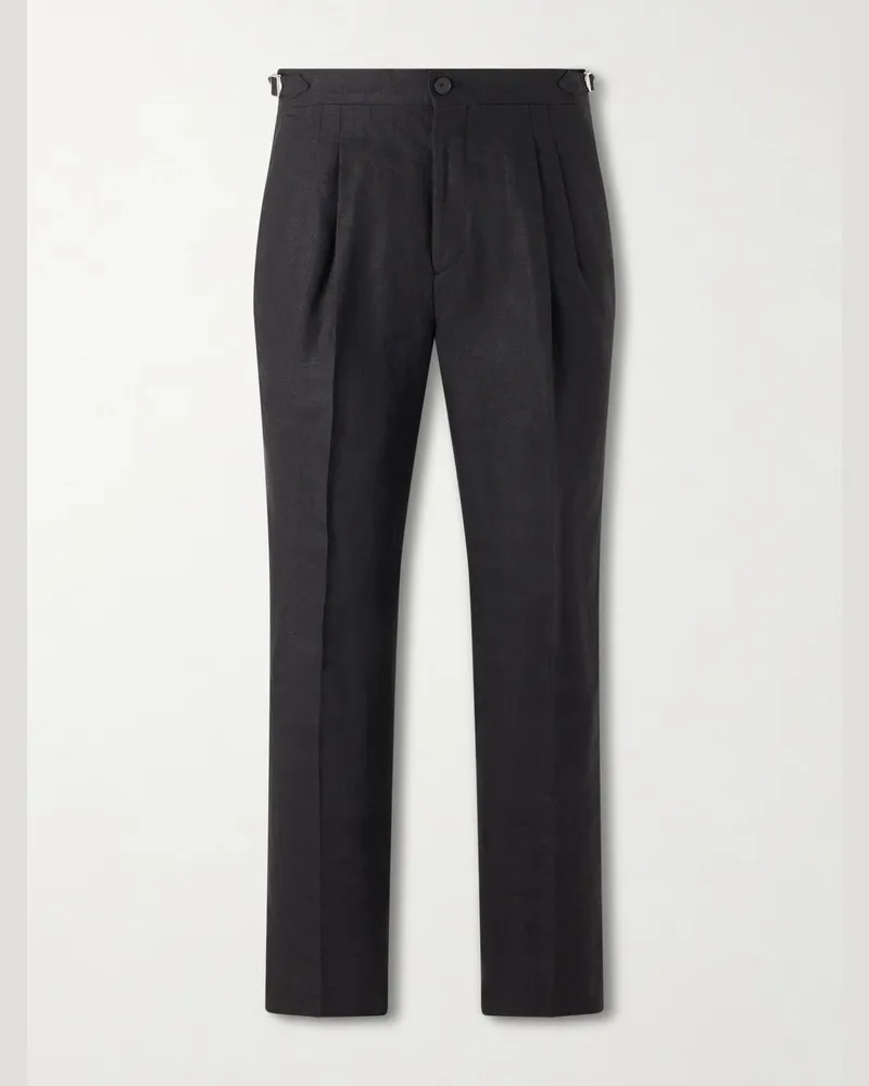 MR P. Straight-Leg Pleated Linen Trousers Black