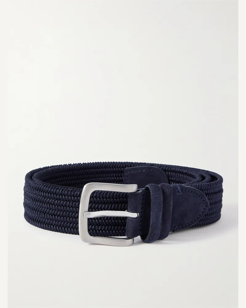 MR P. 3.5cm Suede-Trimmed Woven Belt Blue