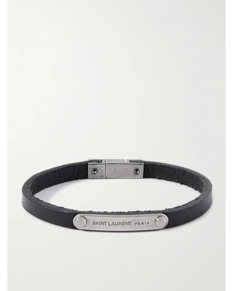 Saint Laurent Armband aus Leder und Palladium Schwarz