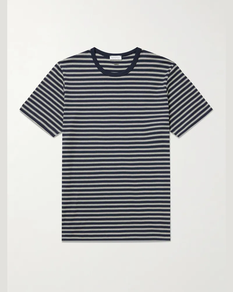 Sunspel Gestreiftes T-Shirt aus Supima®-Baumwoll-Jersey Blau