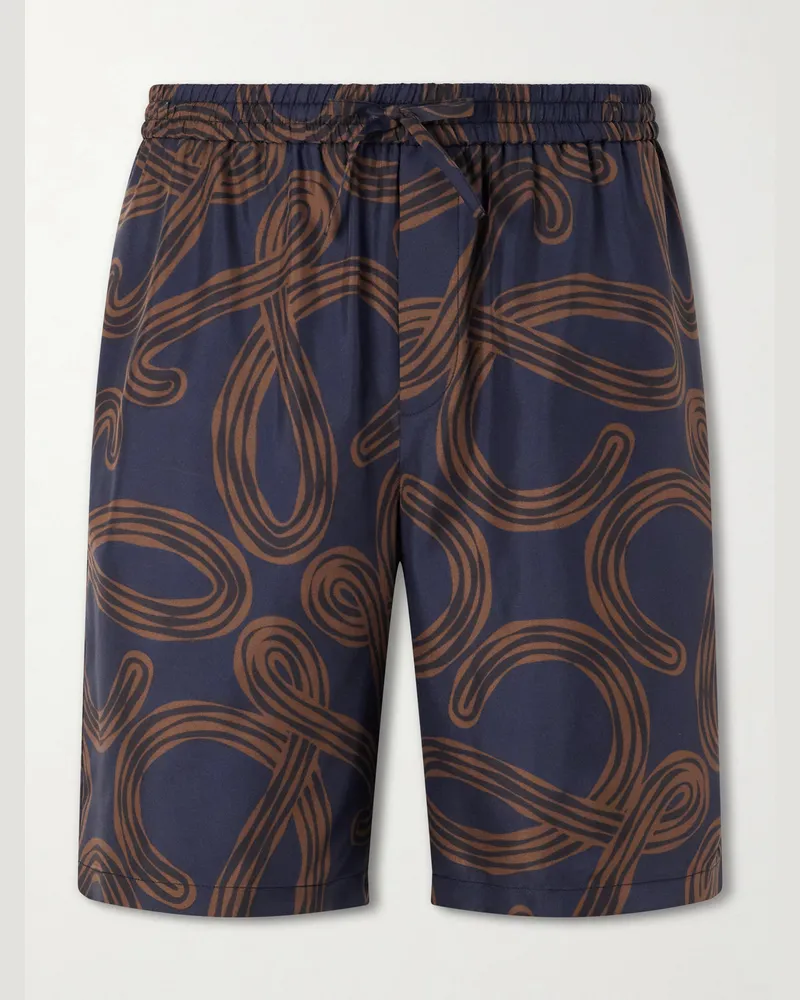 Loewe Paula's Ibiza Straight-Leg Printed Silk Drawstring Shorts Blue