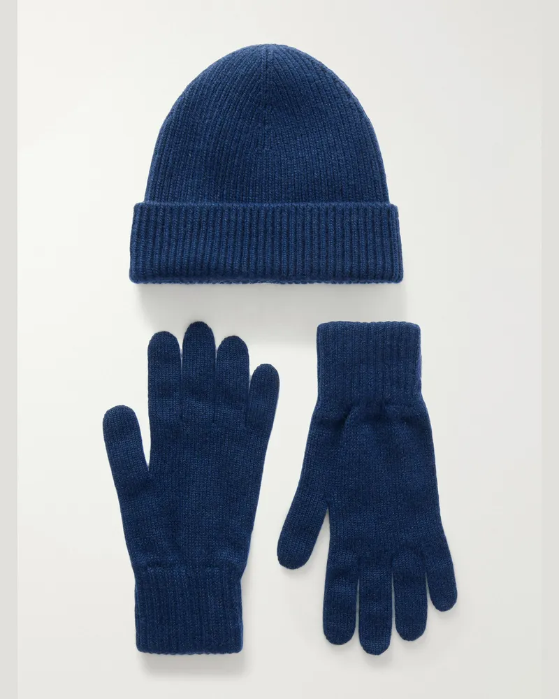 Johnstons of Elgin Ribbed Gloves and Beanie Cashmere Set Green
