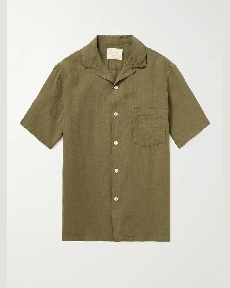 Portuguese Flannel Hemd aus Leinen mit Reverskragen Grün