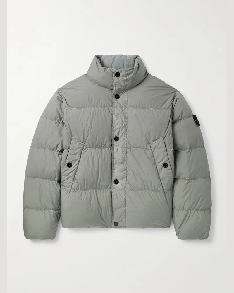 Stone Island Daunenjacke aus gestepptem Reps-Nylon in Knitteroptik mit Logodetail in Stückfärbung Grau
