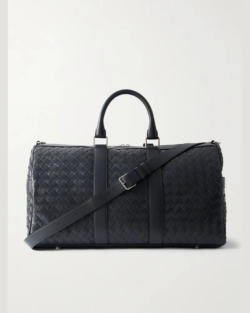 Bottega Veneta Intrecciato Leather Weekend Bag Gray