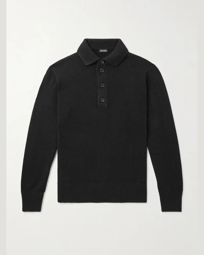 Ermenegildo Zegna Schmal geschnittener Pullover aus einer Woll-Kaschmirmischung mit Polokragen Schwarz