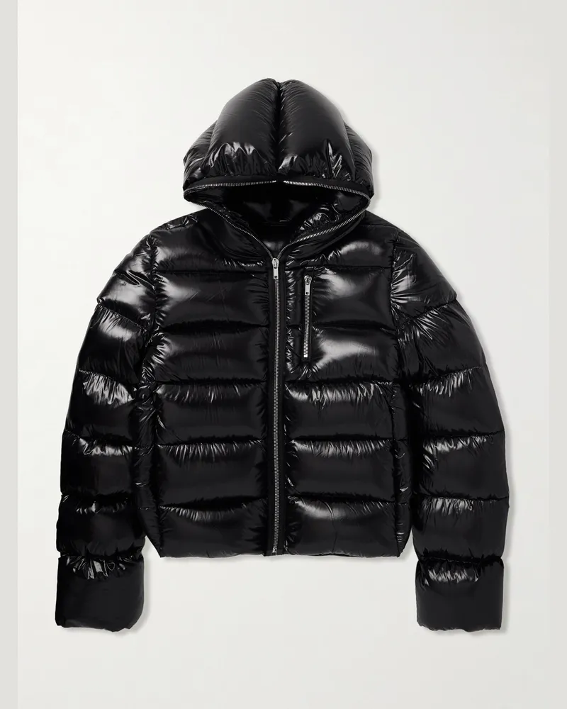 Rick Owens Daunenjacke aus gestepptem glänzendem Shell mit Kapuze Schwarz