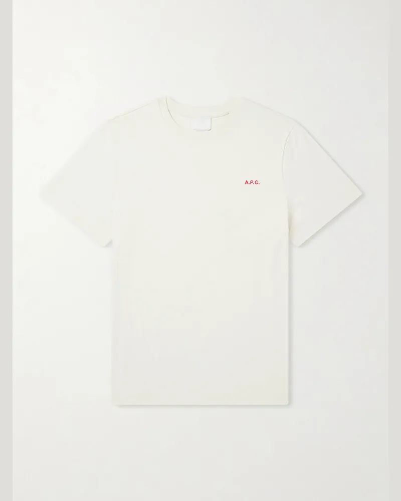 A.P.C. Oliver Logo-Embroidered Cotton-Jersey T-Shirt Neutrals