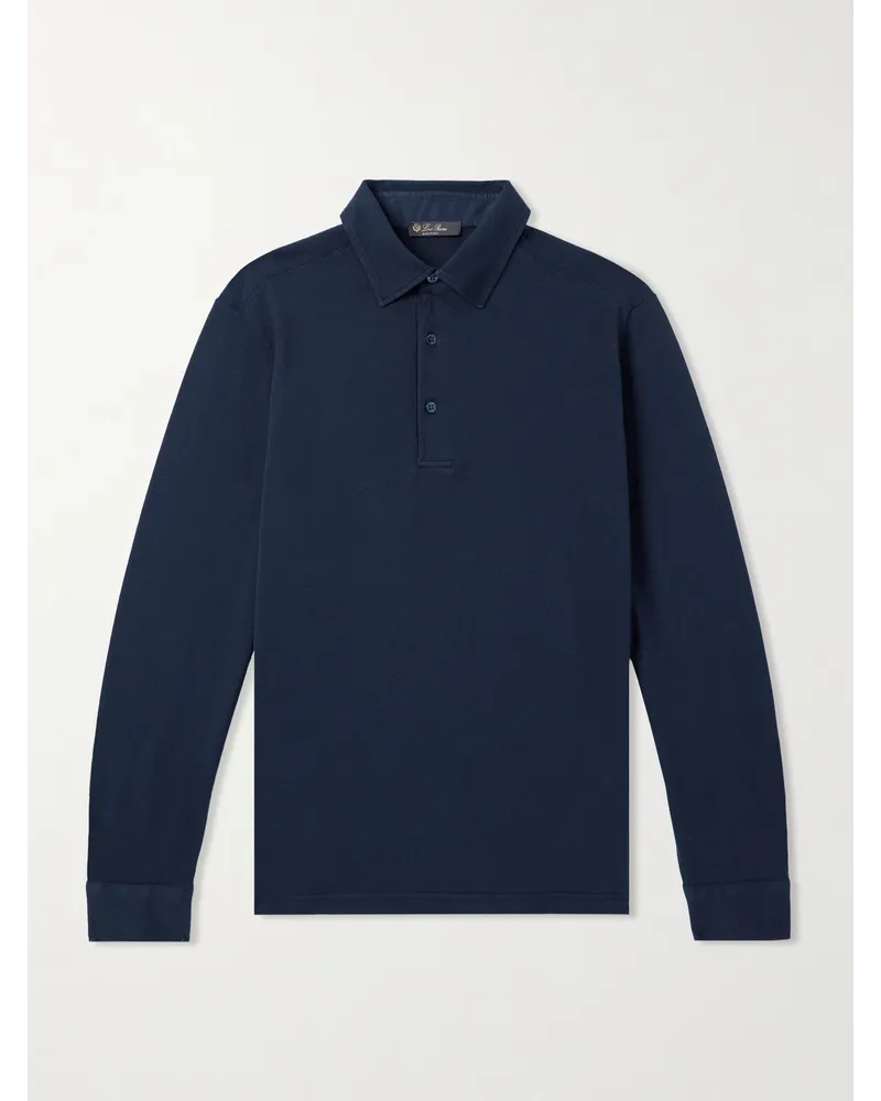 Loro Piana Pullover aus Baumwoll-Piqué mit Polokragen Blau