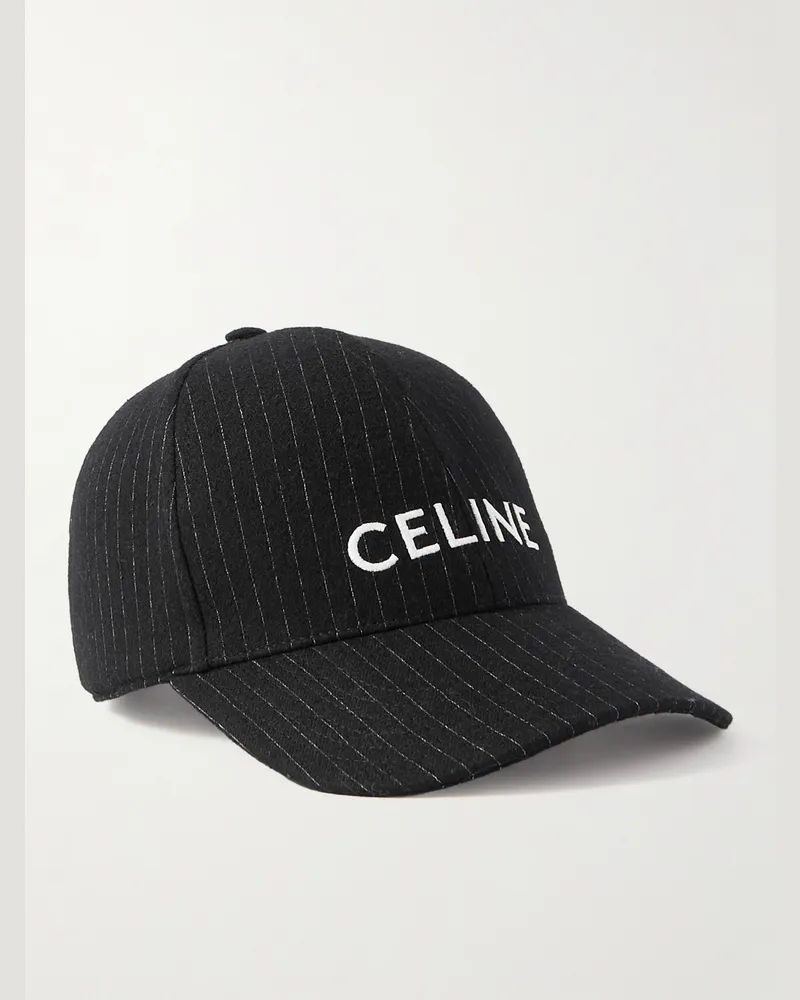 Celine Kappe aus Wolle mit Nadelstreifen und Logostickerei Schwarz