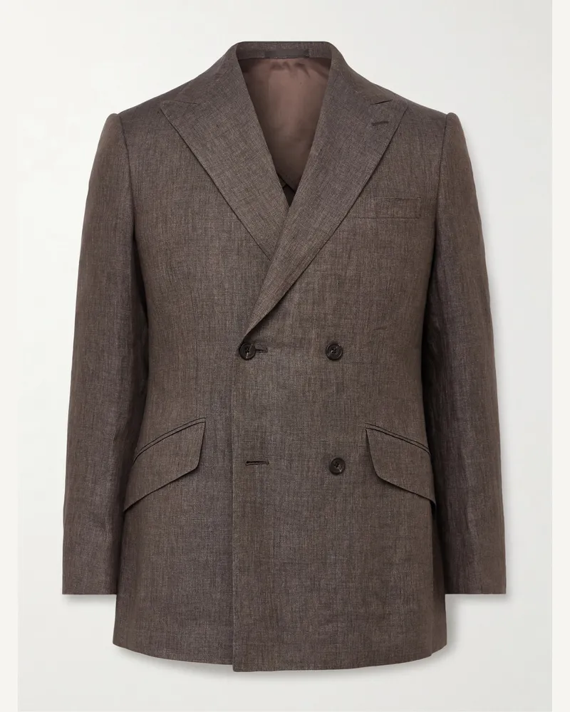 Kingsman Double-Breasted Linen Suit Jacket Brown