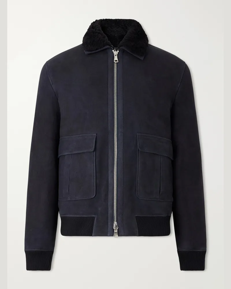 MR P. Shearling-Trimmed Suede Bomber Jacket Blue