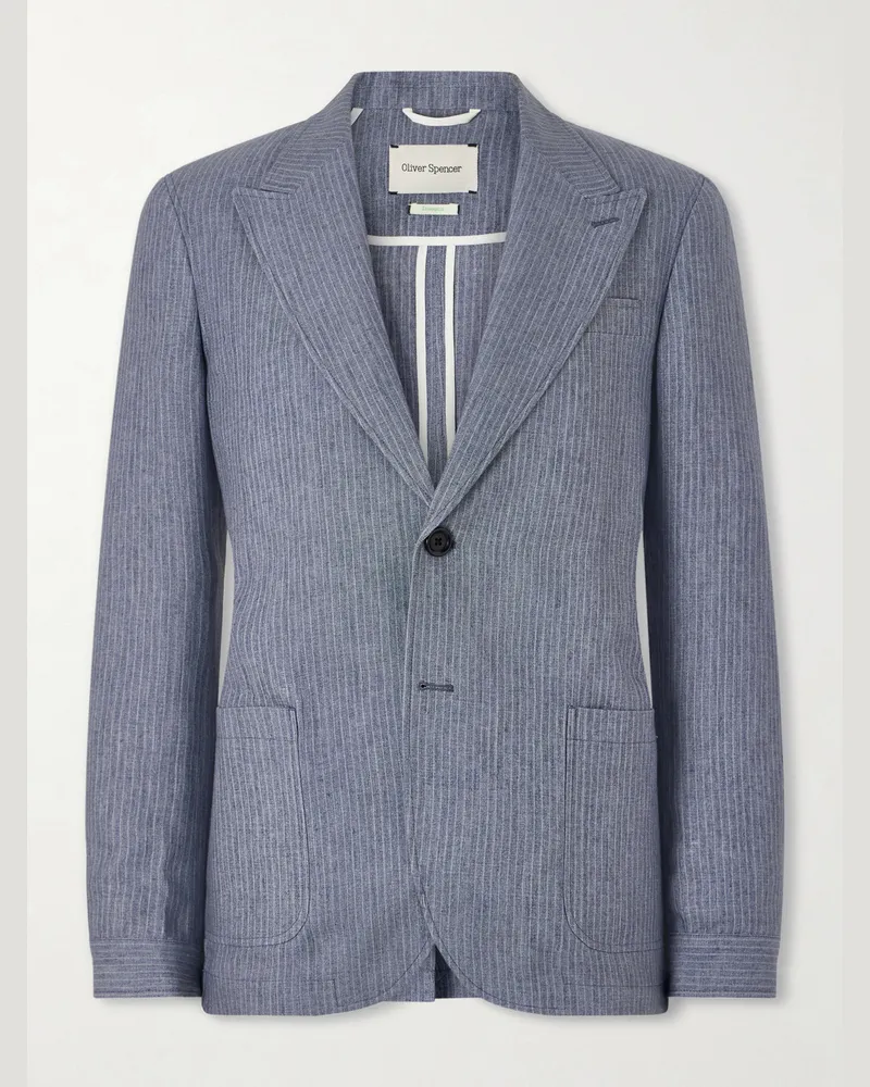 Oliver Spencer Wilkins Pinstriped Linen Suit Jacket Gray