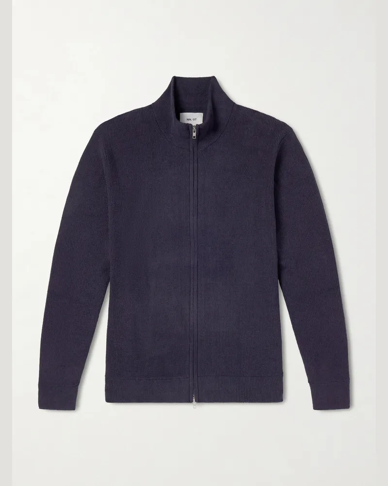NN 07 Danny 6429 Ribbed Bouclé Zip-Up Cardigan Blue