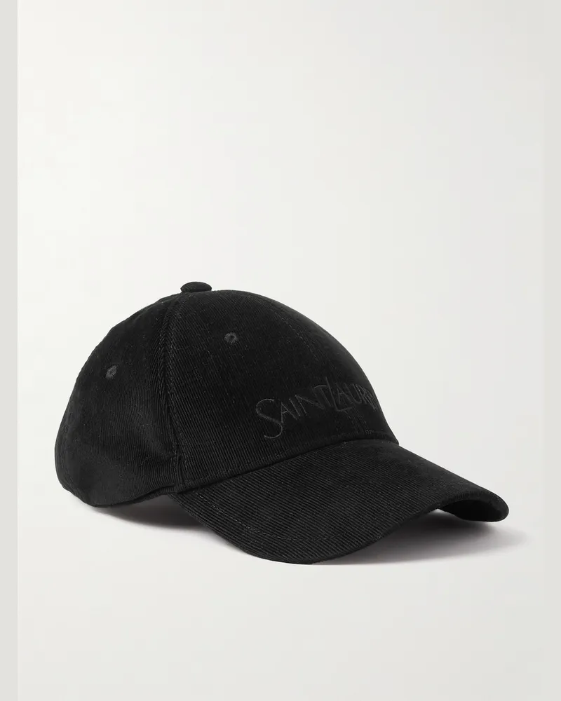 Saint Laurent Baseballkappe aus Baumwollcord mit Logostickerei Schwarz