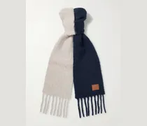 Zweifarbiger Schal aus einer Alpakawoll-Wollmischung mit Logoapplikation und Fransen