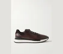 Fast Track Suede-Trimmed Full-Grain Venezia Softy Leather Sneakers