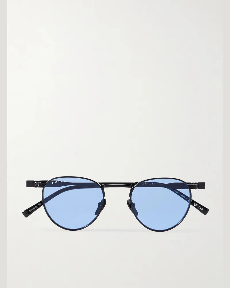 Gucci Sonnenbrille mit rundem Rahmen aus emailliertem Metall Schwarz