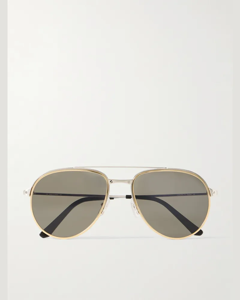 Cartier Santos Evolution gold- und silberfarbene Pilotensonnenbrille Gold