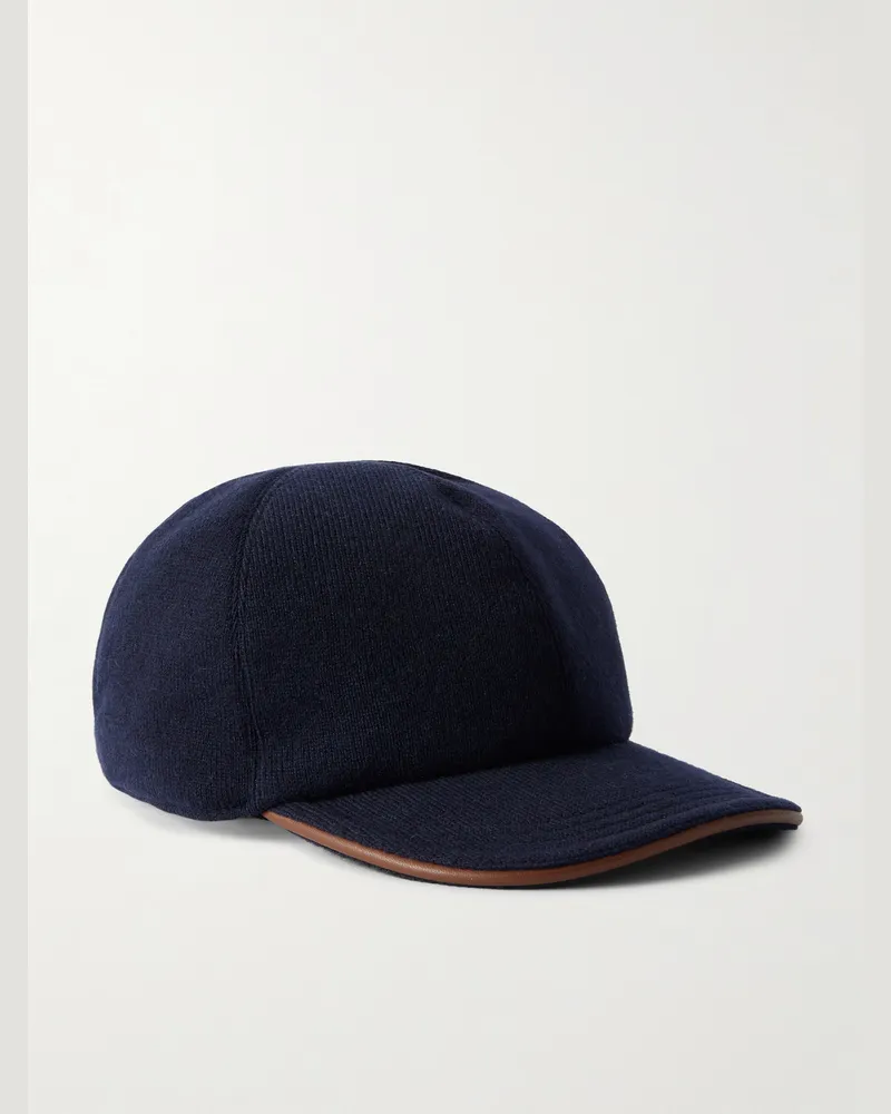 Kiton Baseballkappe aus Kaschmir mit Lederbesatz Blau
