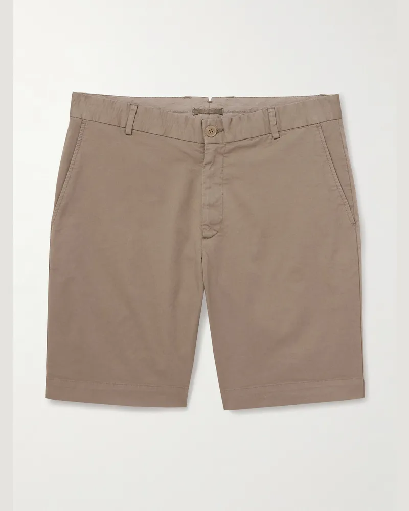 Sunspel Straight-Leg Garment-Dyed Cotton-Blend Twill Chino Shorts Brown