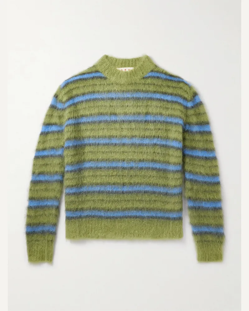 Marni Gestreifter Pullover aus einer Mohairmischung Grün