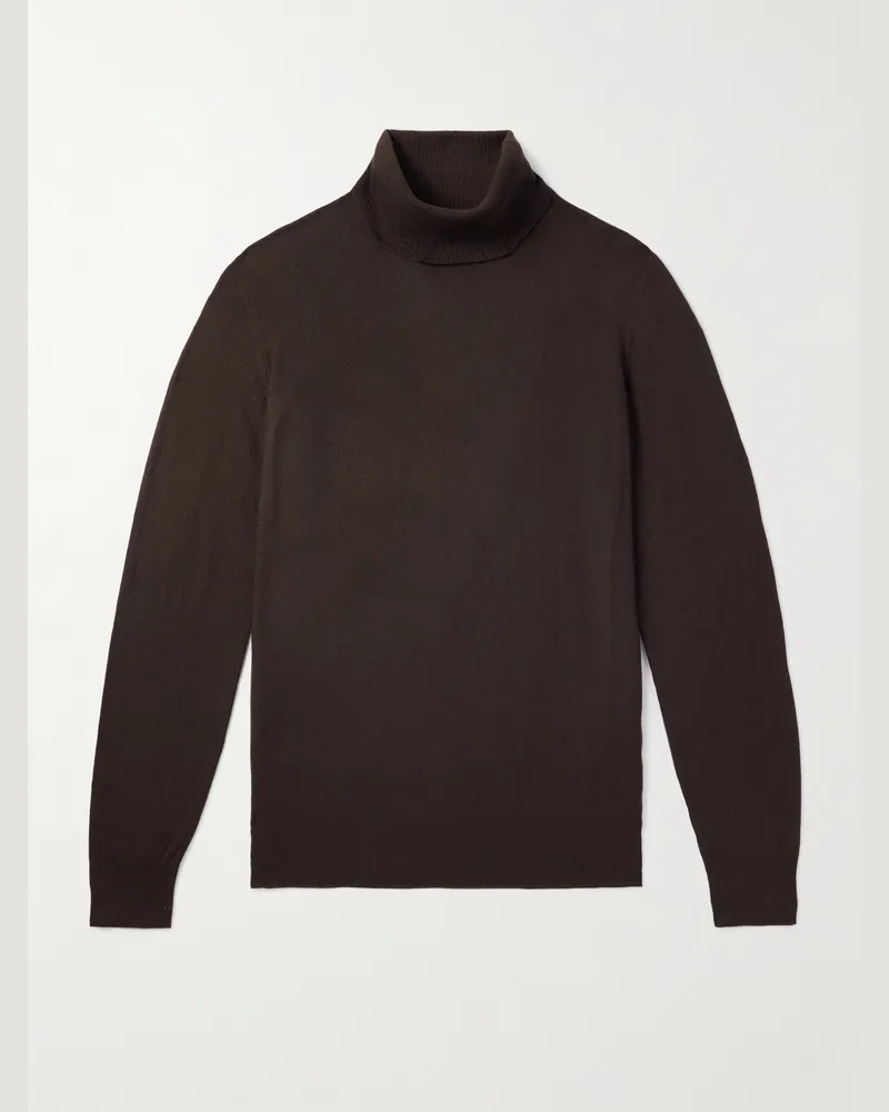 Loro Piana Schmal geschnittener Rollkragenpullover aus Kaschmir Braun