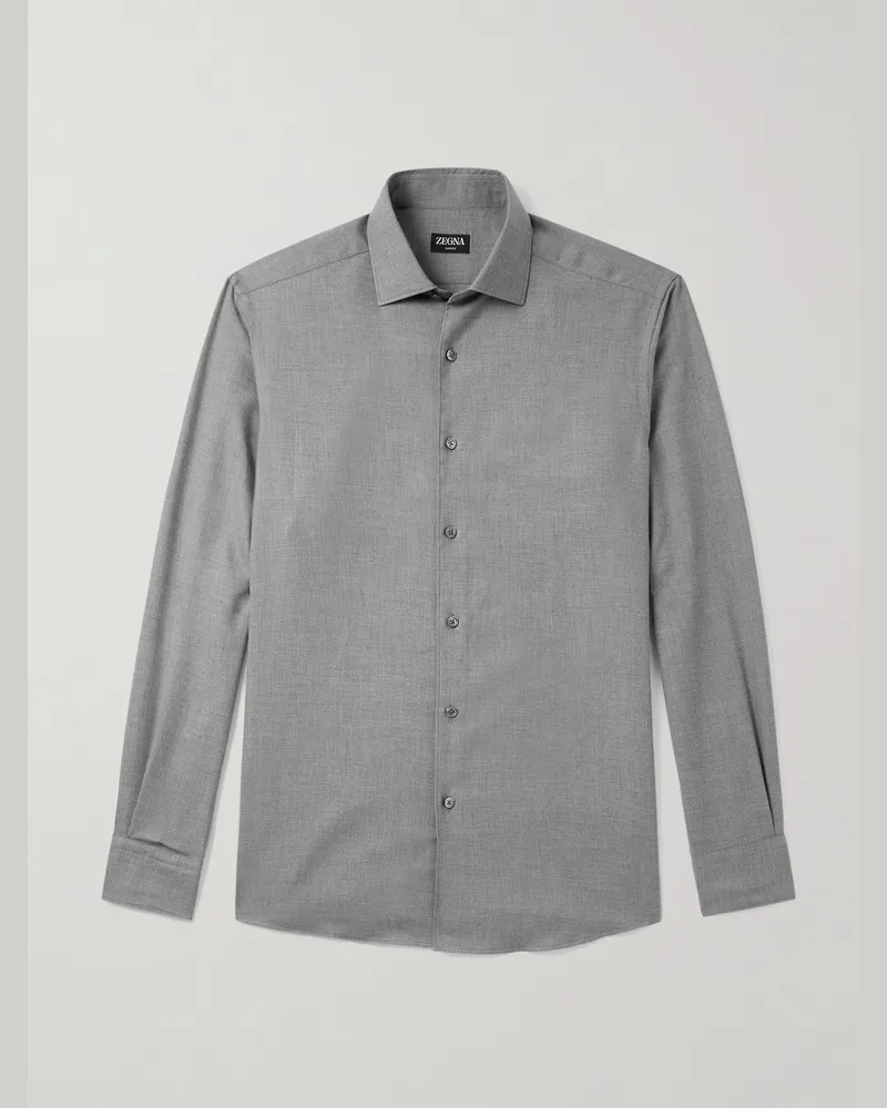 Ermenegildo Zegna Hemd aus Twill aus einer Baumwoll-Kaschmirmischung Grau