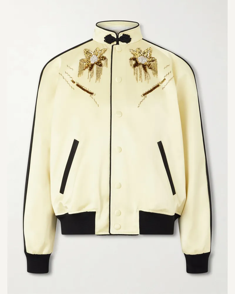 Valentino Garavani Bomberjacke aus Satin mit Verzierungen Gelb