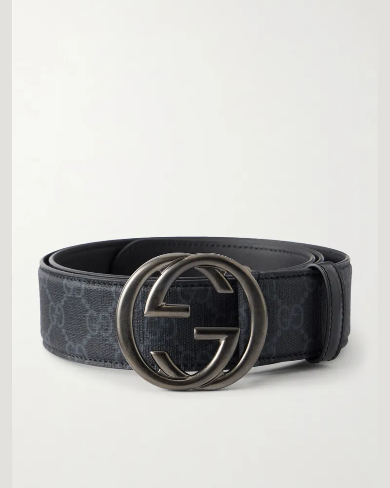 Gucci 4cm Monogrammed Leather Belt Blue