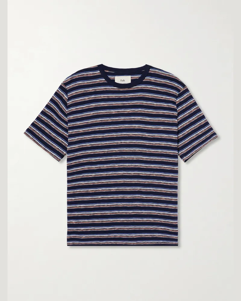 Folk Striped Organic Cotton-Jersey T-Shirt Blue