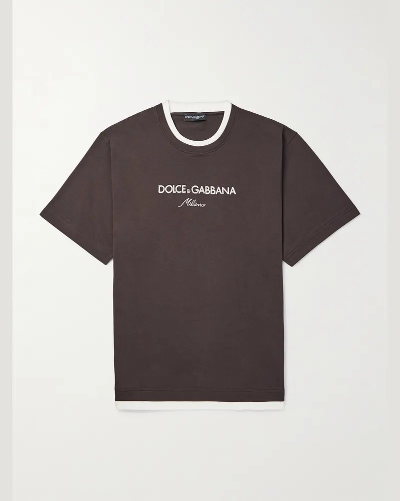 Dolce & Gabbana T-Shirt aus Baumwoll-Jersey mit Logostickerei Braun