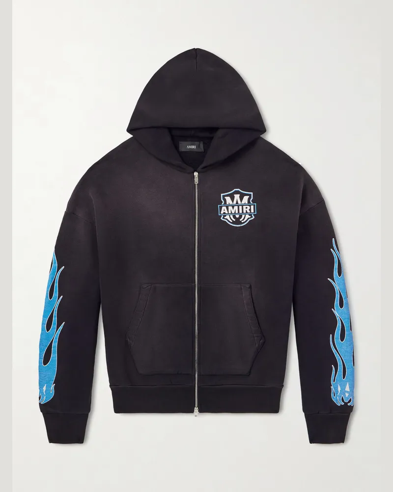Amiri Flames Logo-Print Cotton-Jersey Zip-Up Hoodie Black