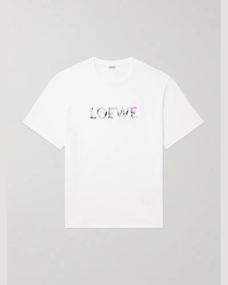 Loewe T-Shirt aus Baumwoll-Jersey mit Logostickerei Weiß