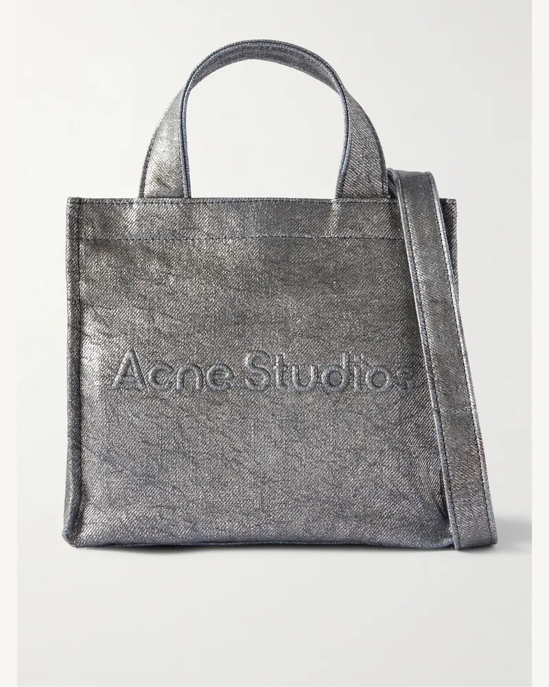 Acne Studios Tote aus Metallic-Denim mit Logoprägung Silber