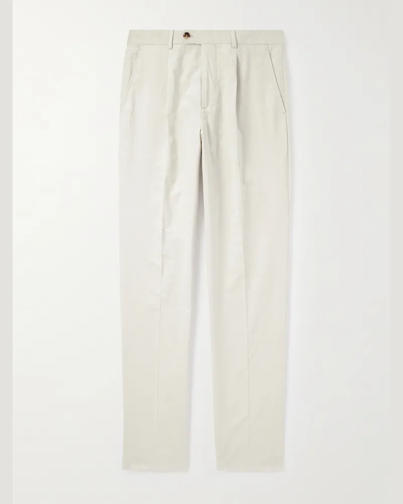 Brunello Cucinelli Straight-Leg Pleated Cotton-Corduroy Suit Trousers Neutrals