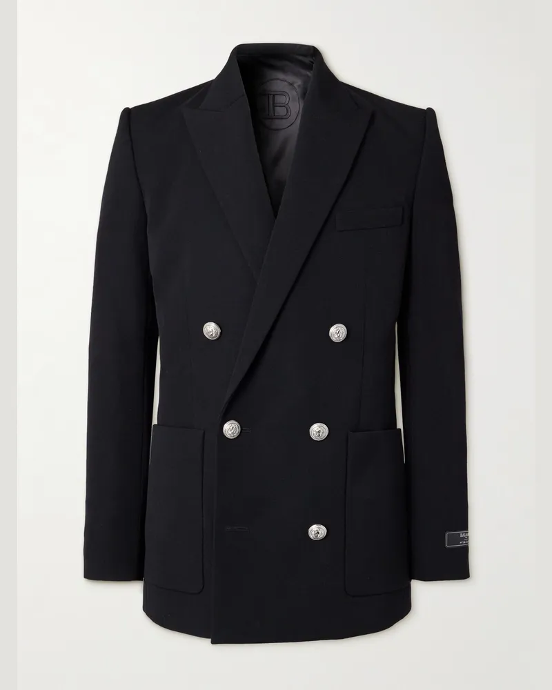 Balmain Schmal geschnittenes doppelreihiges Sakko aus Wolle Schwarz