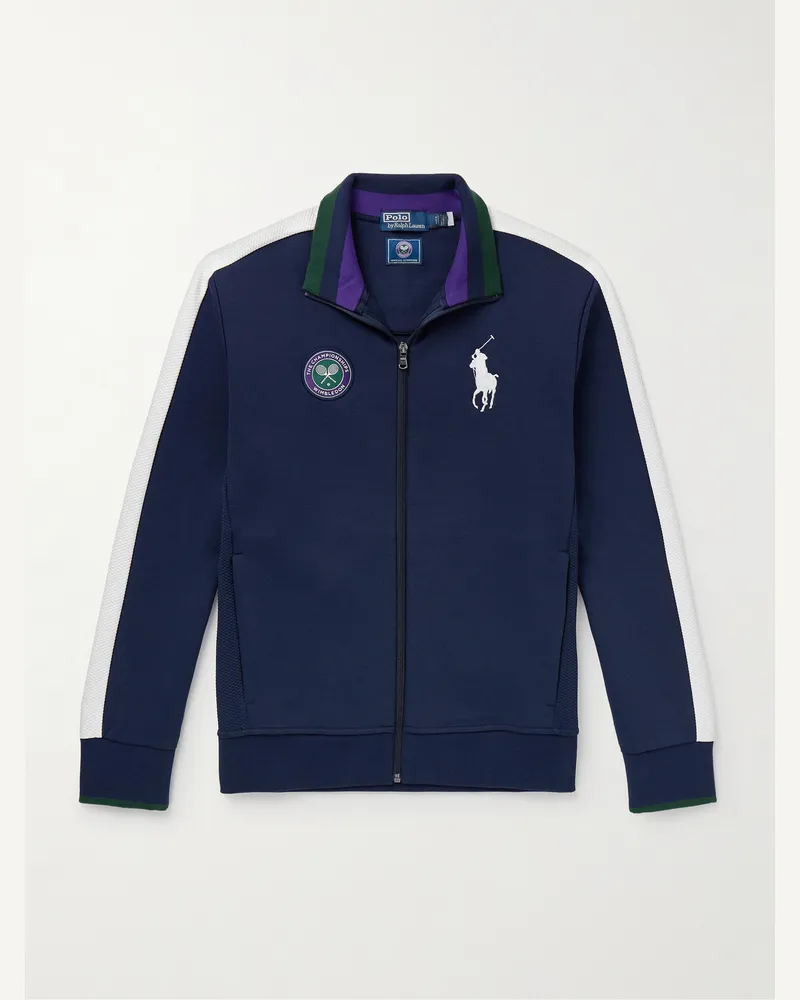 Ralph Lauren Wimbledon Mesh-Trimmed Cotton-Blend Jersey Track Jacket Blue