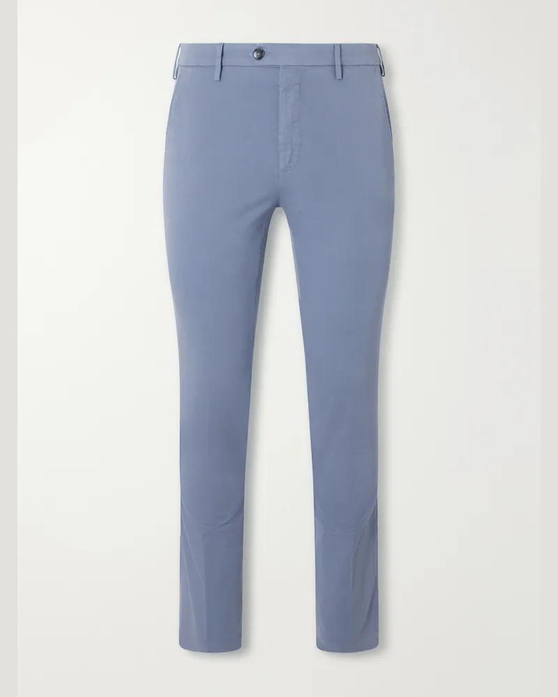 Canali Straight-Leg Stretch-Cotton Twill Trousers Blue