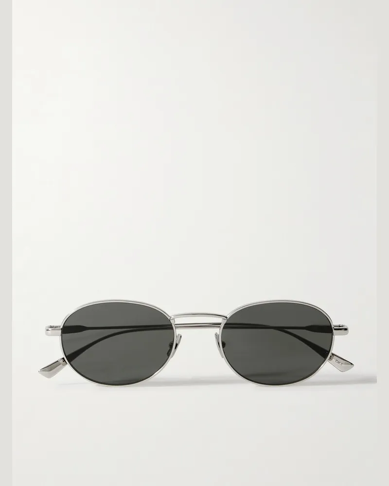 Saint Laurent Silberfarbene Sonnenbrille mit rundem Rahmen Silber